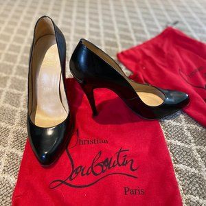 Christian Louboutin Black Leather Almond Toe Pump 85 mm
